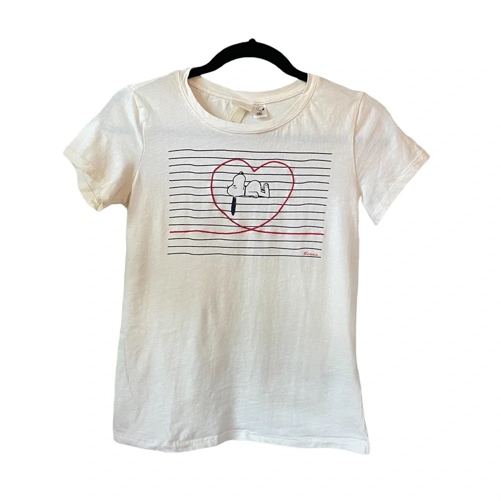 LOGG by H&M Snoopy in Heart Logo Cream T-shrit Size XS - Picture 1 of 7